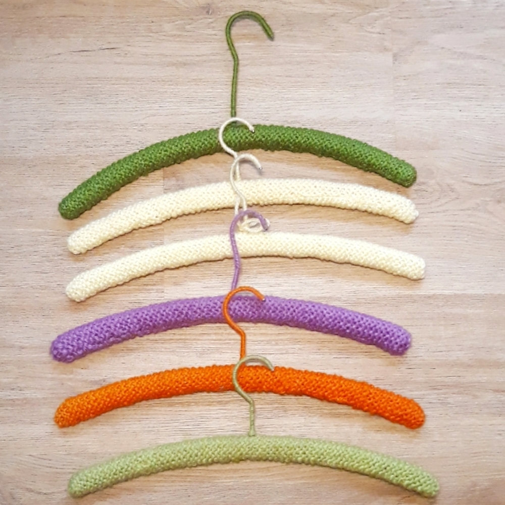 Handmade 6 Crochet Covered Hangers - Yellow, Green, Orange and Purple